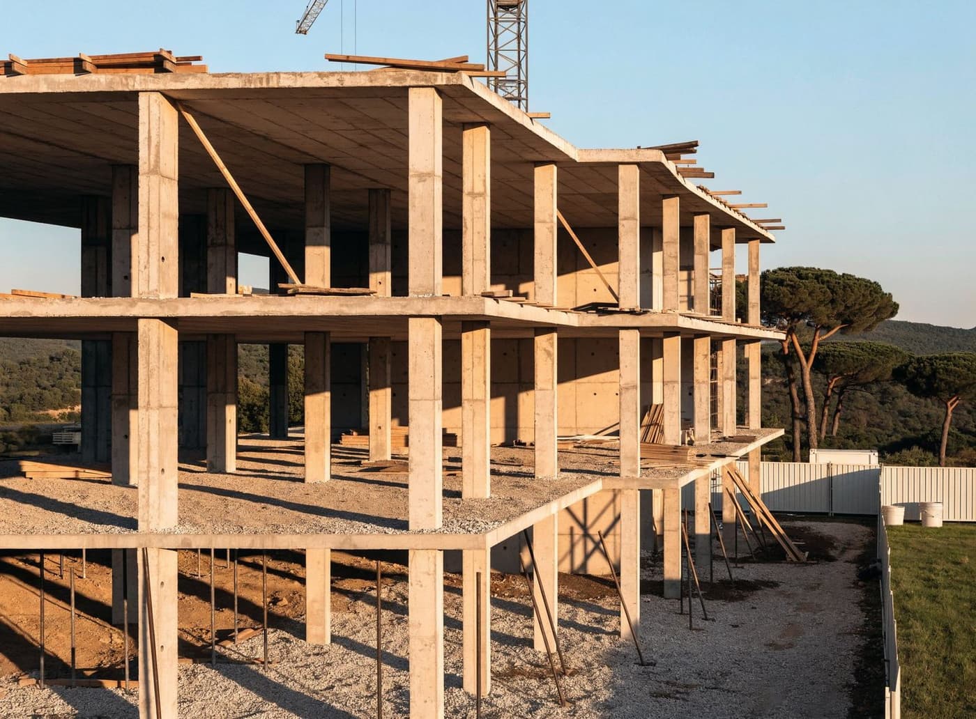Structure porteuse et maçonnerie en cours d'élévation sur un chantier varois
